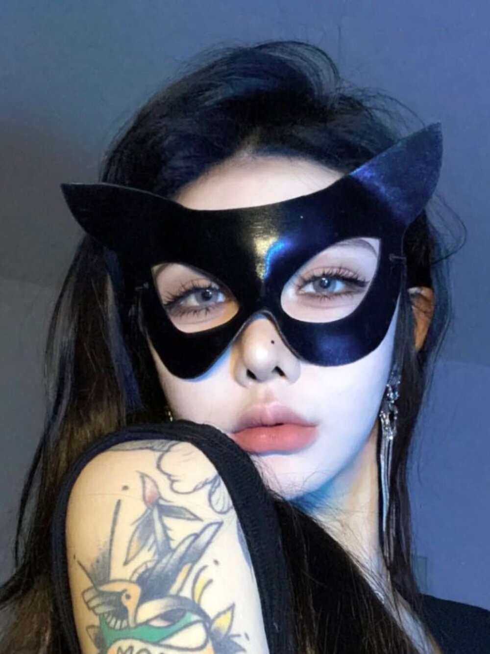 Black Catgirl Mask, PU Leather Kitty Mask, Sexy Cosplay Eye Mask, Halloween Cost